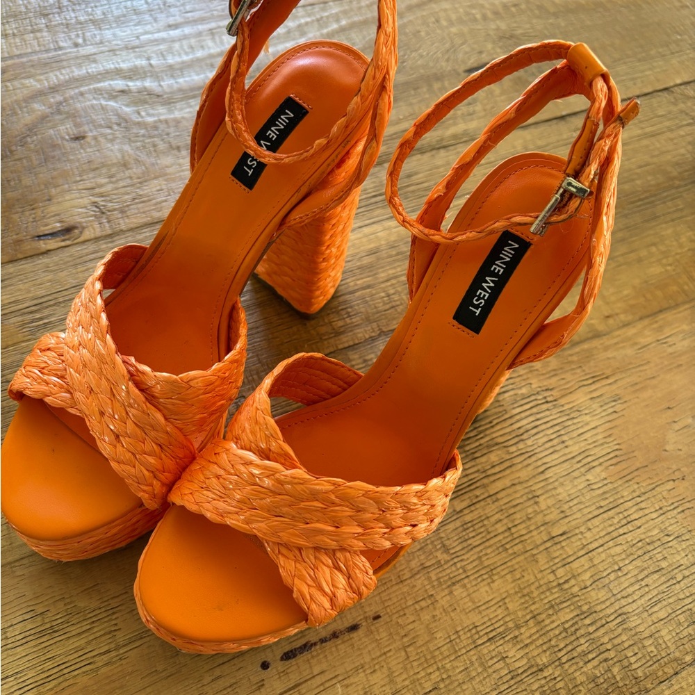 Nine West Orange Woven Heeled Sandals size 9